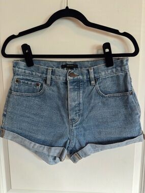 Forever 21 Light Blue High-Rise Rolled Cuff Denim Shorts
